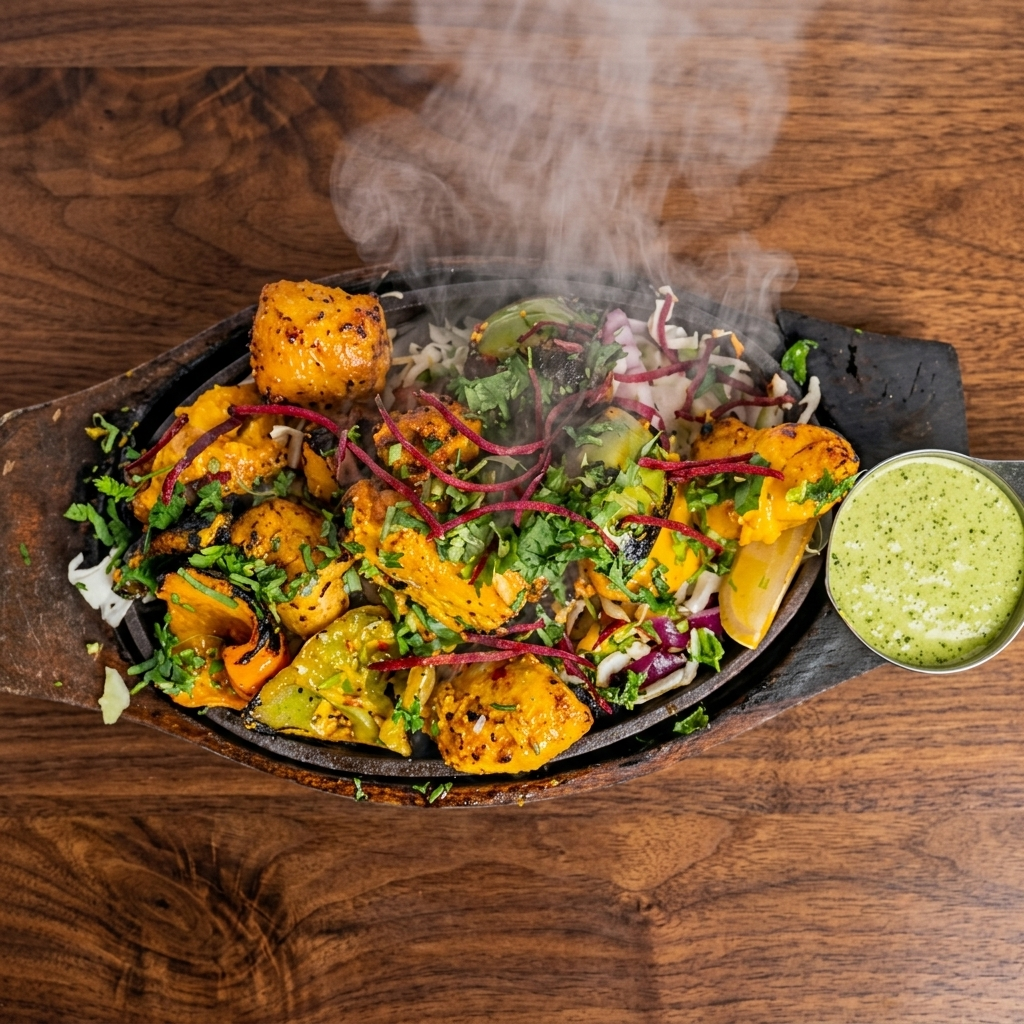 Haweli Indian Kitchen Bar South Edmonton – clay oven tandoori chicken platter with mint chutney